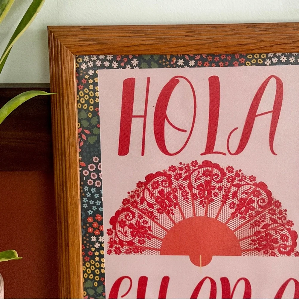 Hola Guapa “Hello Gorgeous” Spanish Travel Flamenco Fan Canvas Art Print Framed